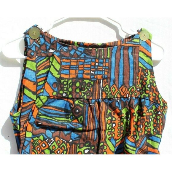 Vintage 1960s Retro Mod MCM Psychedelic Sleeveless Needle Dress - Picture 2 of 4